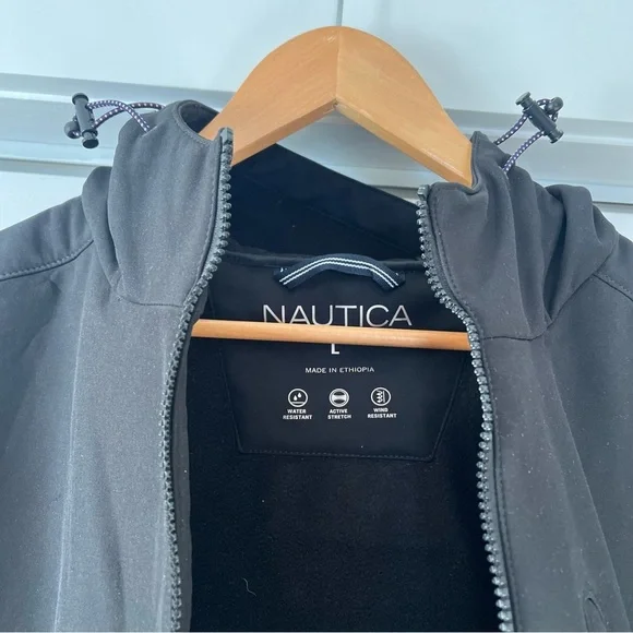 Sold xlist Nautica Mens Hooded Jacket Black Water & Wind Resistant Size Large - Picture 5 of 6
